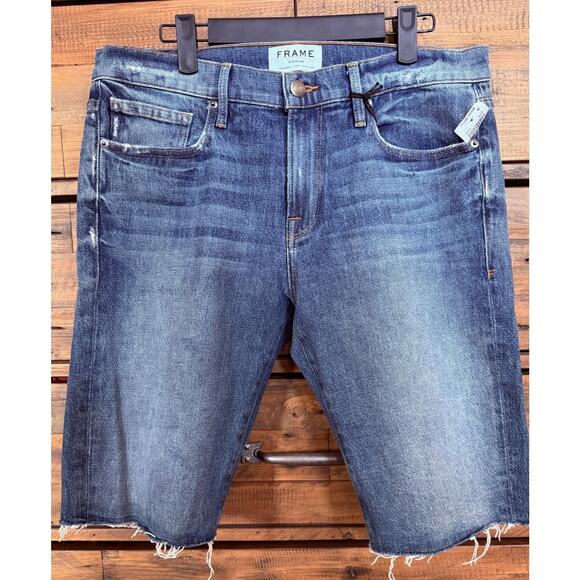 Frame Denim Shorts Women's Sz 31 Blue Shiloh Distressed Cut Off Raw Hem Made USA - Picture 1 of 9